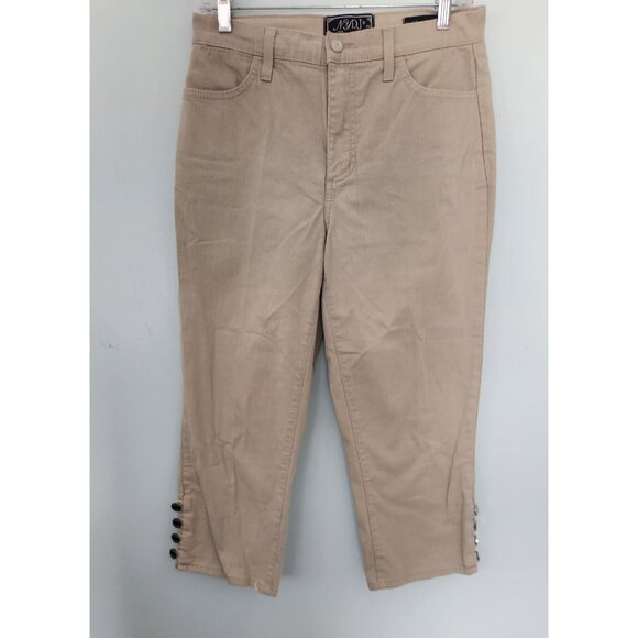 NYDJ Denim Capri Jeans‎ Crop Cuff Buttons Stretch Tan Womens 8 Made in USA EUC - Picture 4 of 13
